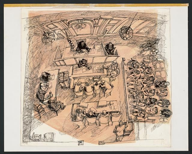 Photo:Overhead Courtroom Sketch 1900s Judges Jury Trial Drawing
