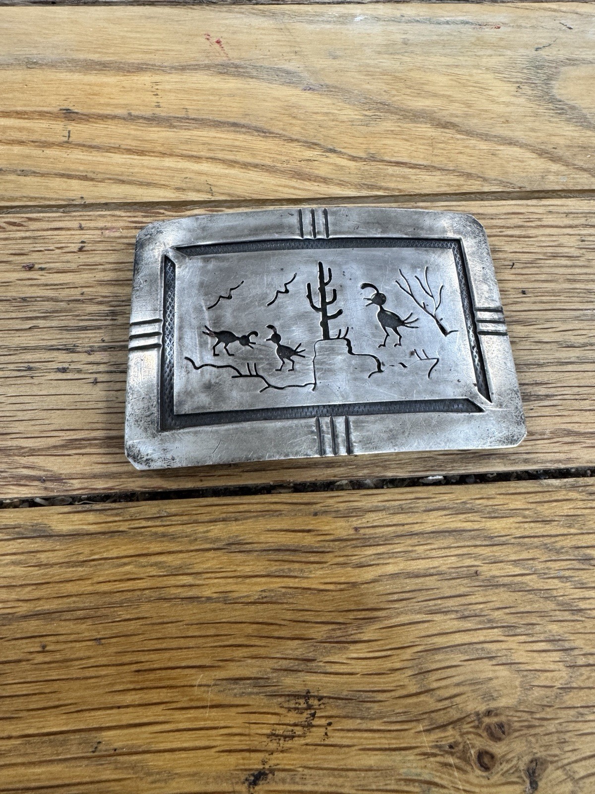 Vintage  Native Sterling Silver Carved/stamped Belt Buckle
