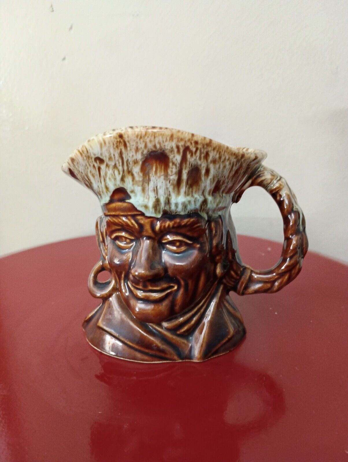 Vintage Dripware Pirate Creamer / Pitcher - Rockingham Harbor - Brown - 4.5\