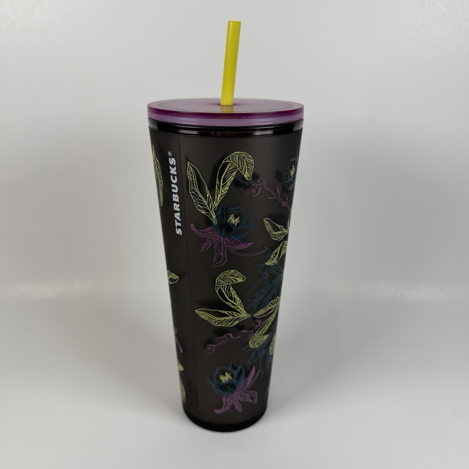 Starbucks 24 oz Venti Tumbler Cold Cup 2024 Purple Floral Green Straw BRAND NEW