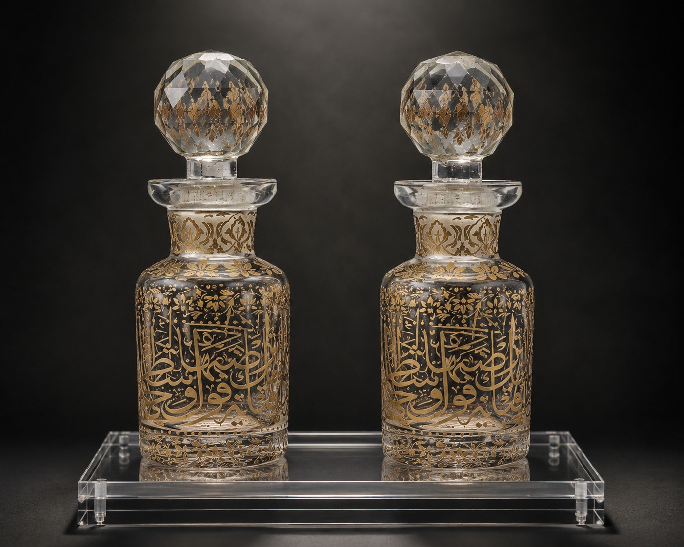 Rare pair of Persian Qajar  Islamic perfume bottles inscribed  quran verse 