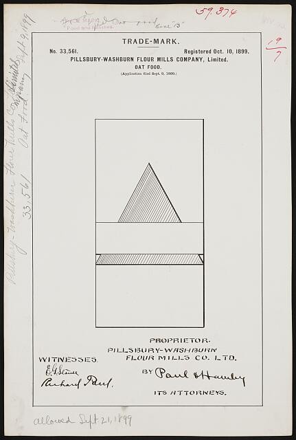 Pillsbury-Washburn Flour Mills Co 1899 Oat Food Trademark Triangle Design