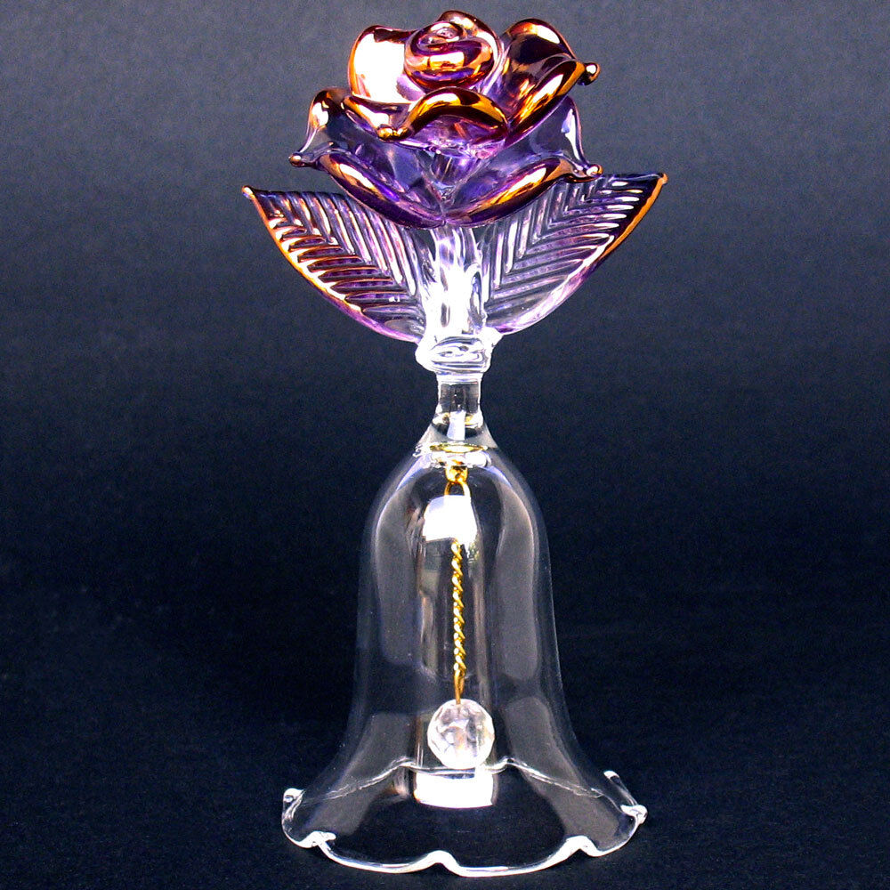 Rose Bell Anniversary Figurine of Hand Blown Glass Gold