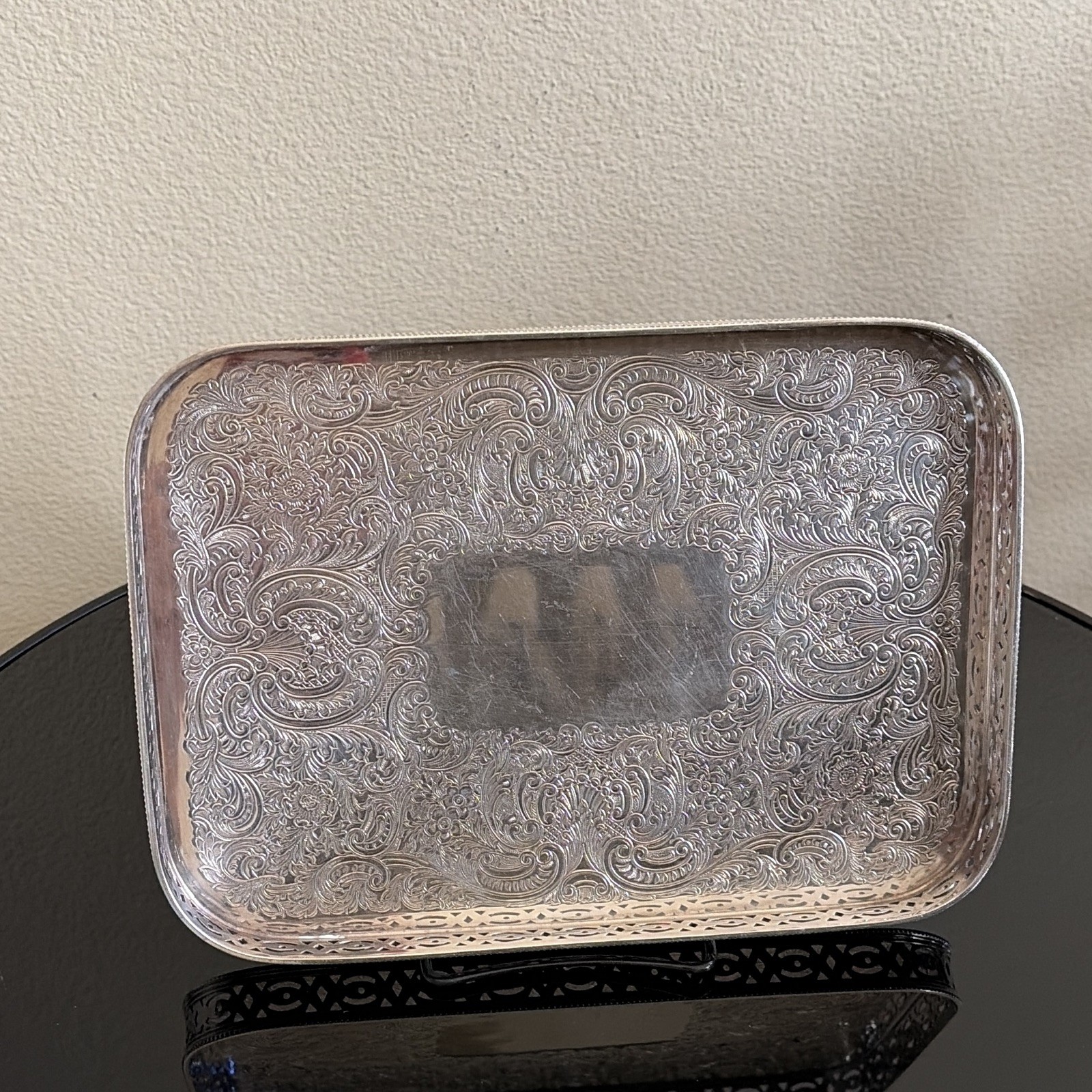 Barker Ellis Engraved Rectangular Silver Plate Tray, Made in England