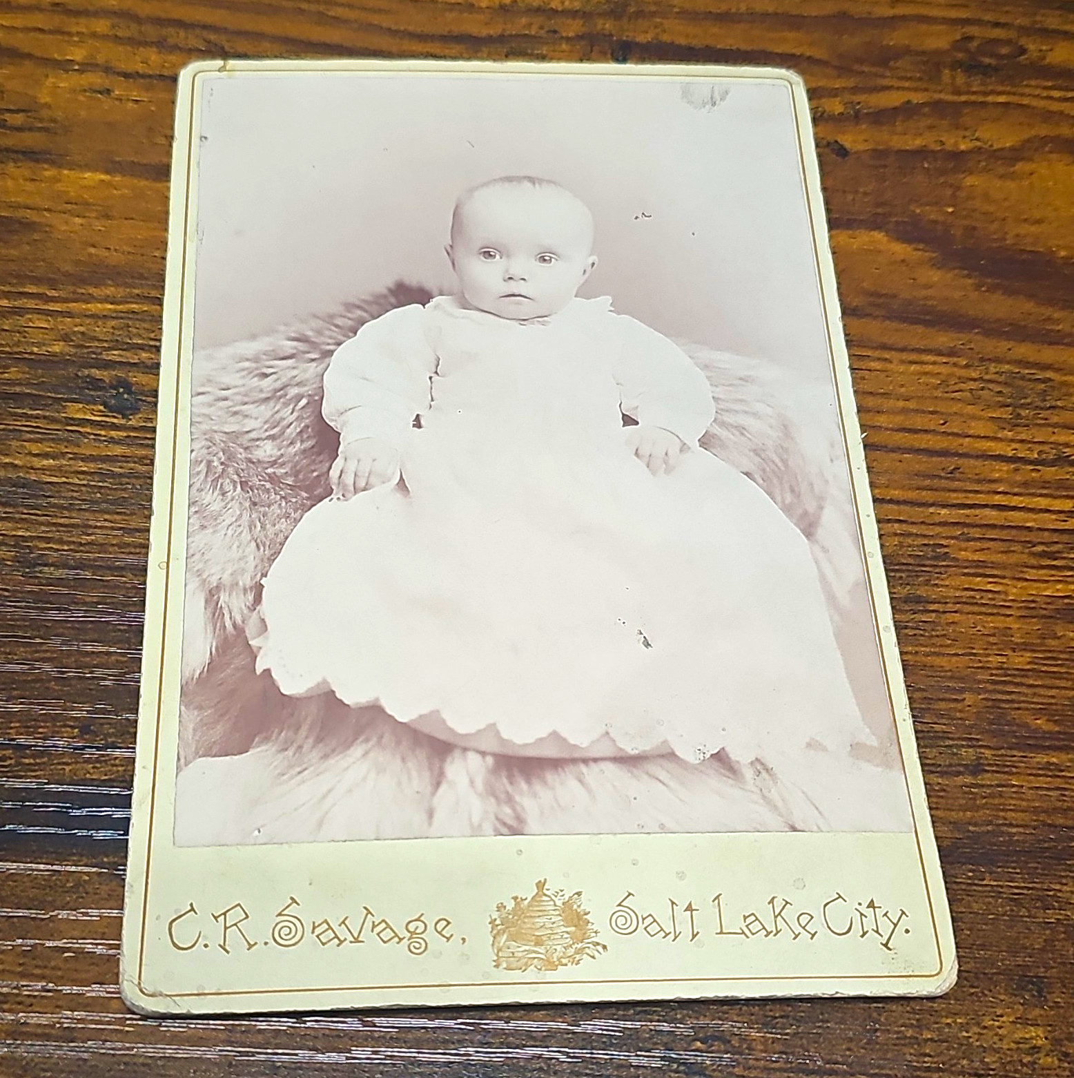 Antique C.R. Savage Salt Lake City Cabinet Card Photo Victorian Baby Gown