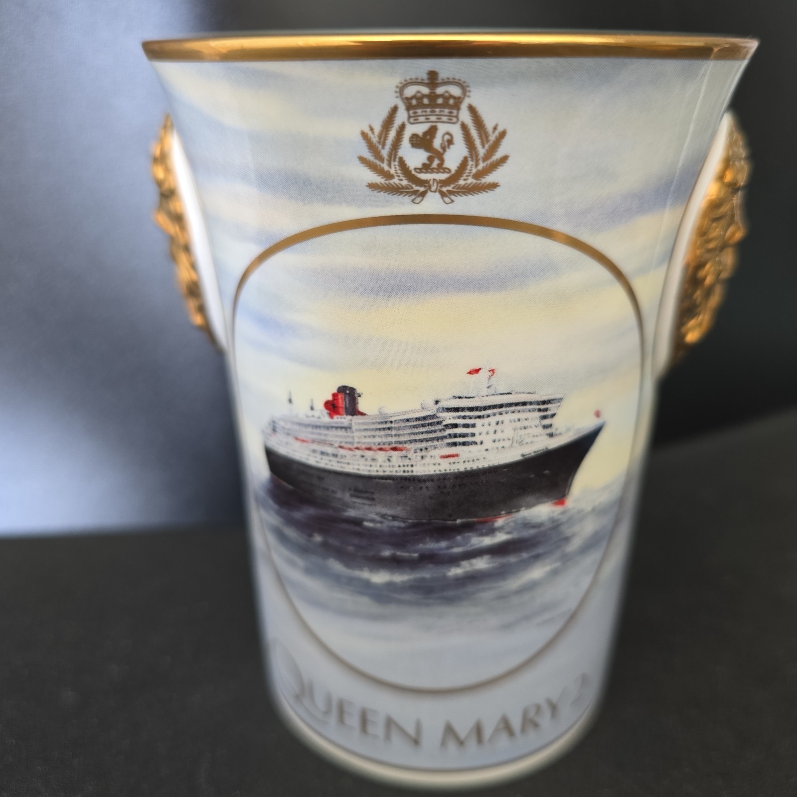 Cunard Queen Mary 2 By D. John Wood Limited Edition~ No. 40 of 1000~ Beaker