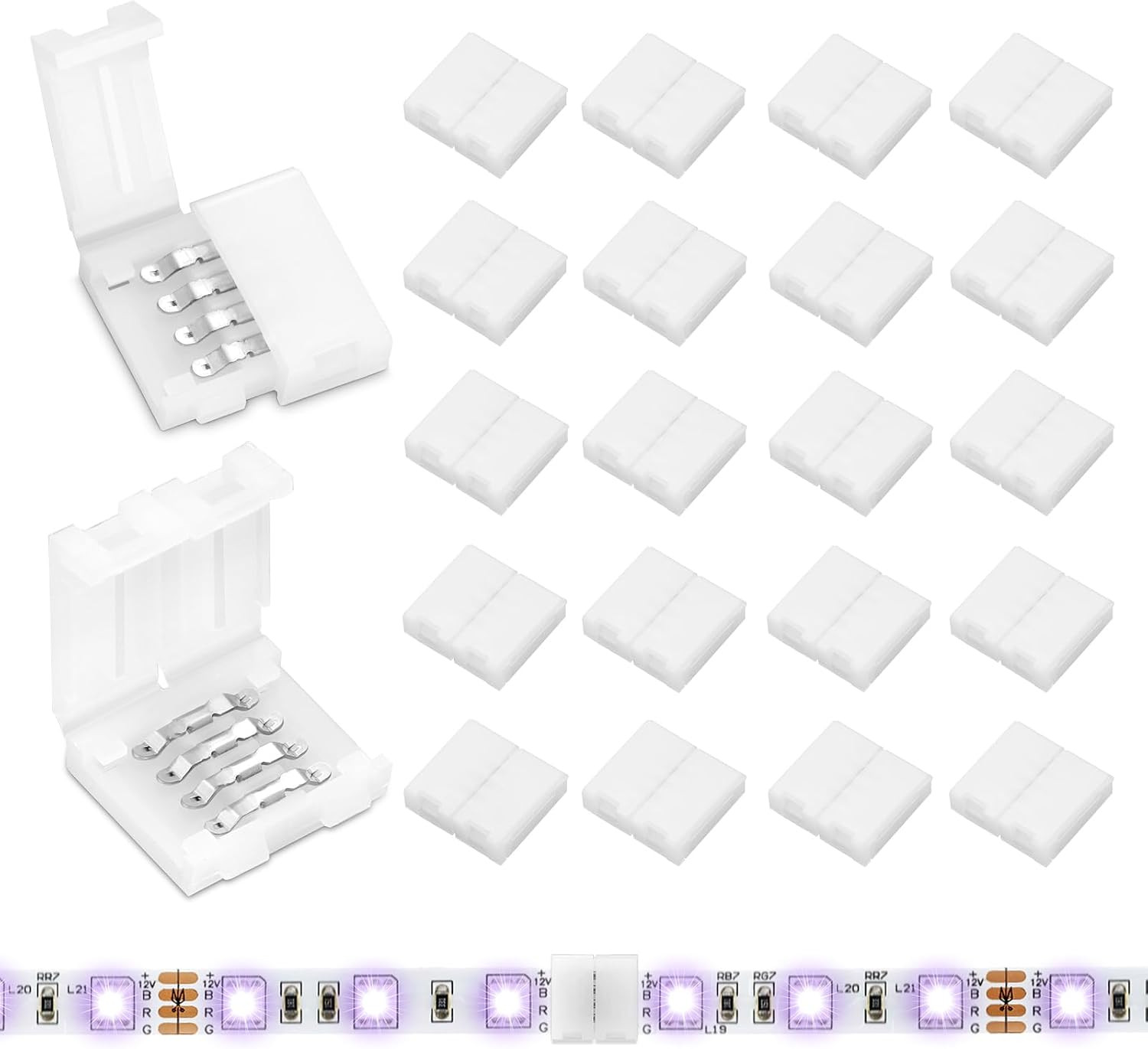 20Pcs 4-Pin 10Mm LED Strip Connectors, for 10Mm Wide LED Lights 20Pcs 4-Pin 10Mm LED Strip Connectors, for 10Mm Wide LED Lights