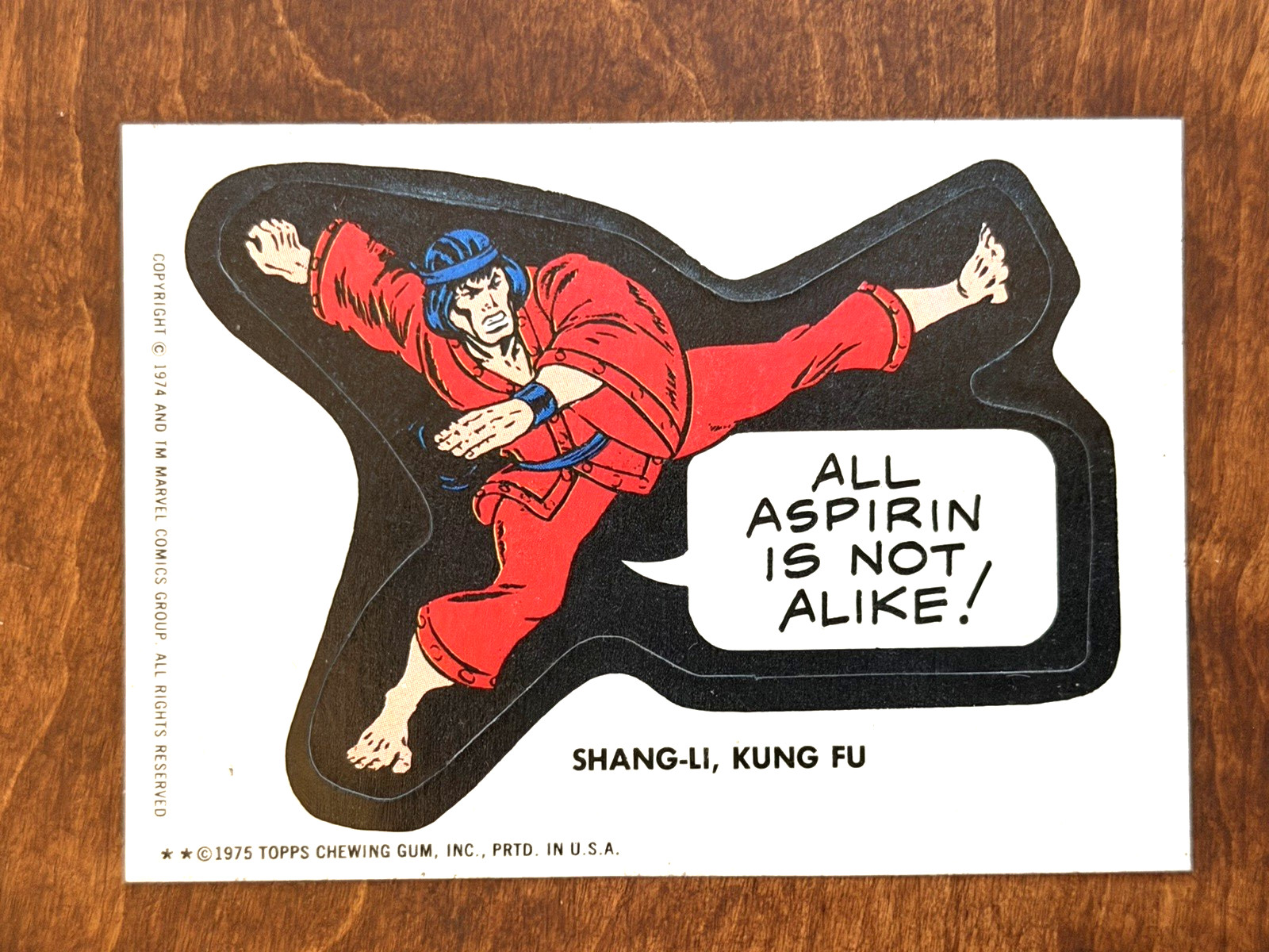 Vtg 1975 Topps Marvel Super-Heroes Sticker  Shang-Li Tan Test Back - Rookie