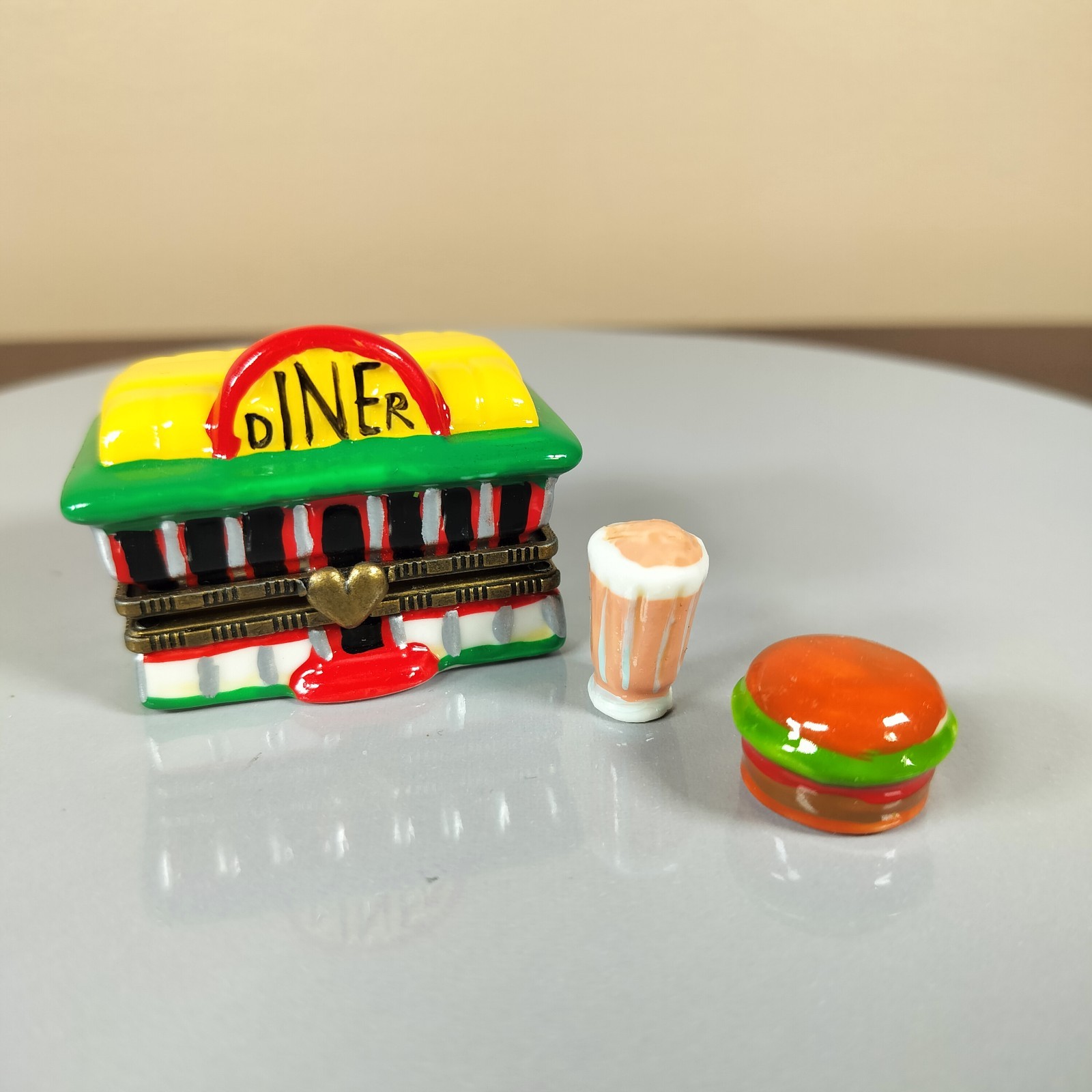 Vintage 1950's Style Soda Fountain Diner Hinged Trinket Box With Shake & Burger 