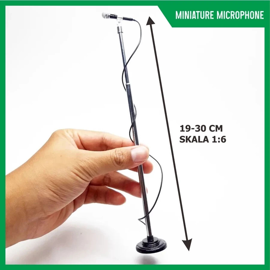 3 DOLL 1/6 FIGURE SCALE MINIATURE REPLICA MINI CORDED MUSIC MICROPHONE & STAND