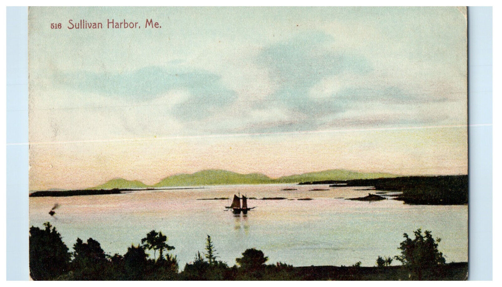 1908 Boat Scene, Sullivan Harbor Maine ME Posted Antique WM O Emery Postcard