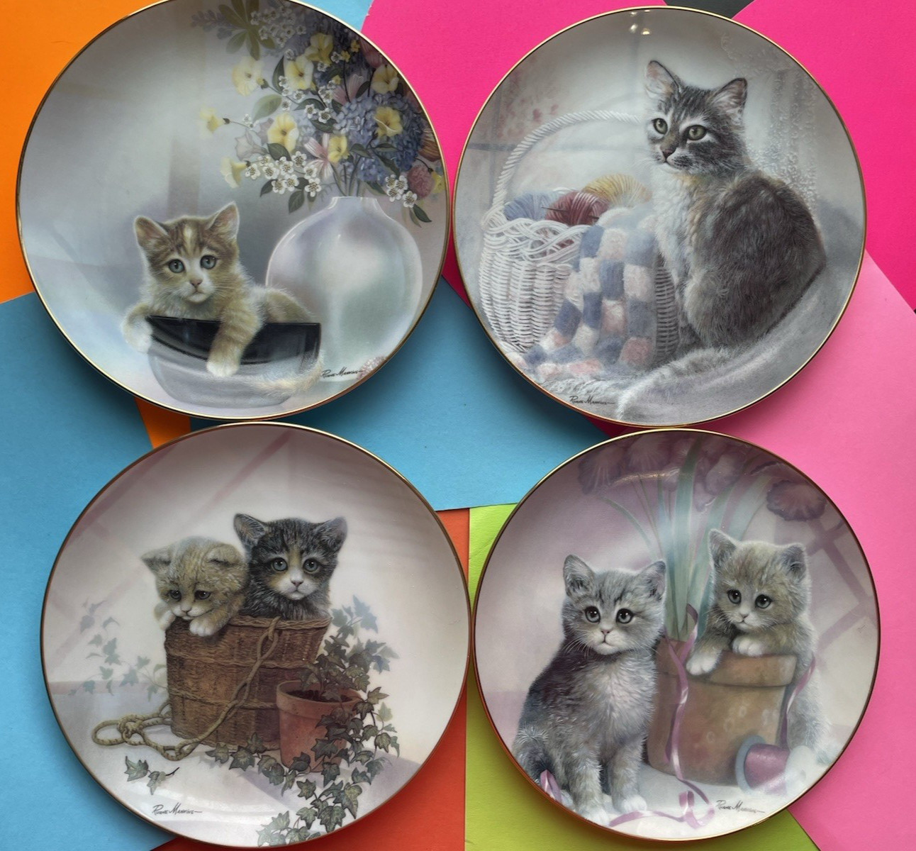 Danbury Mint Kitten Cousins Cat Collector Plates Lot - 7 Porcelain  Mint Manning
