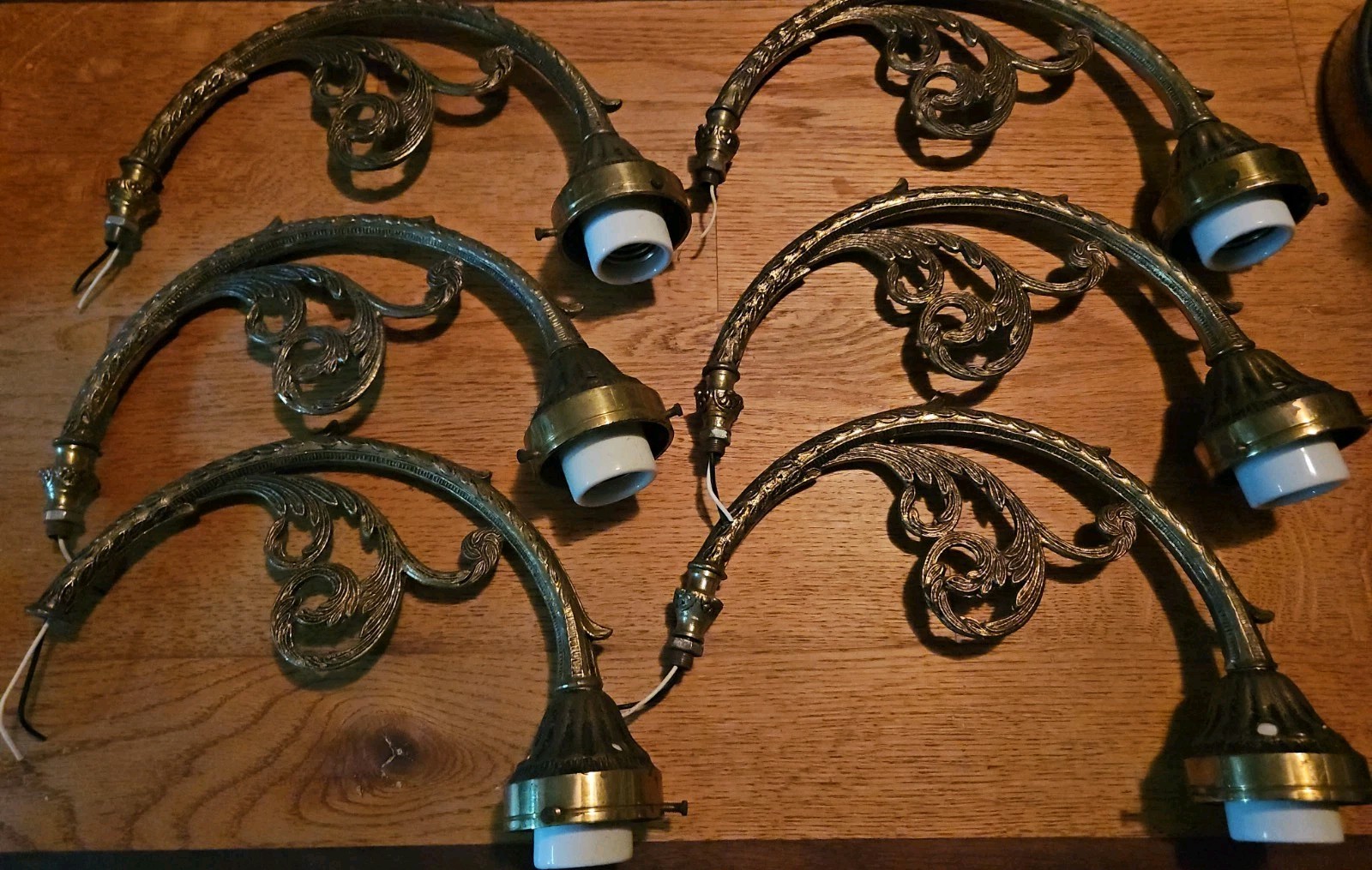 6 Antique Spanish Brass Bronze Chandelier Electric Arms Ornate Parts Arm Goose
