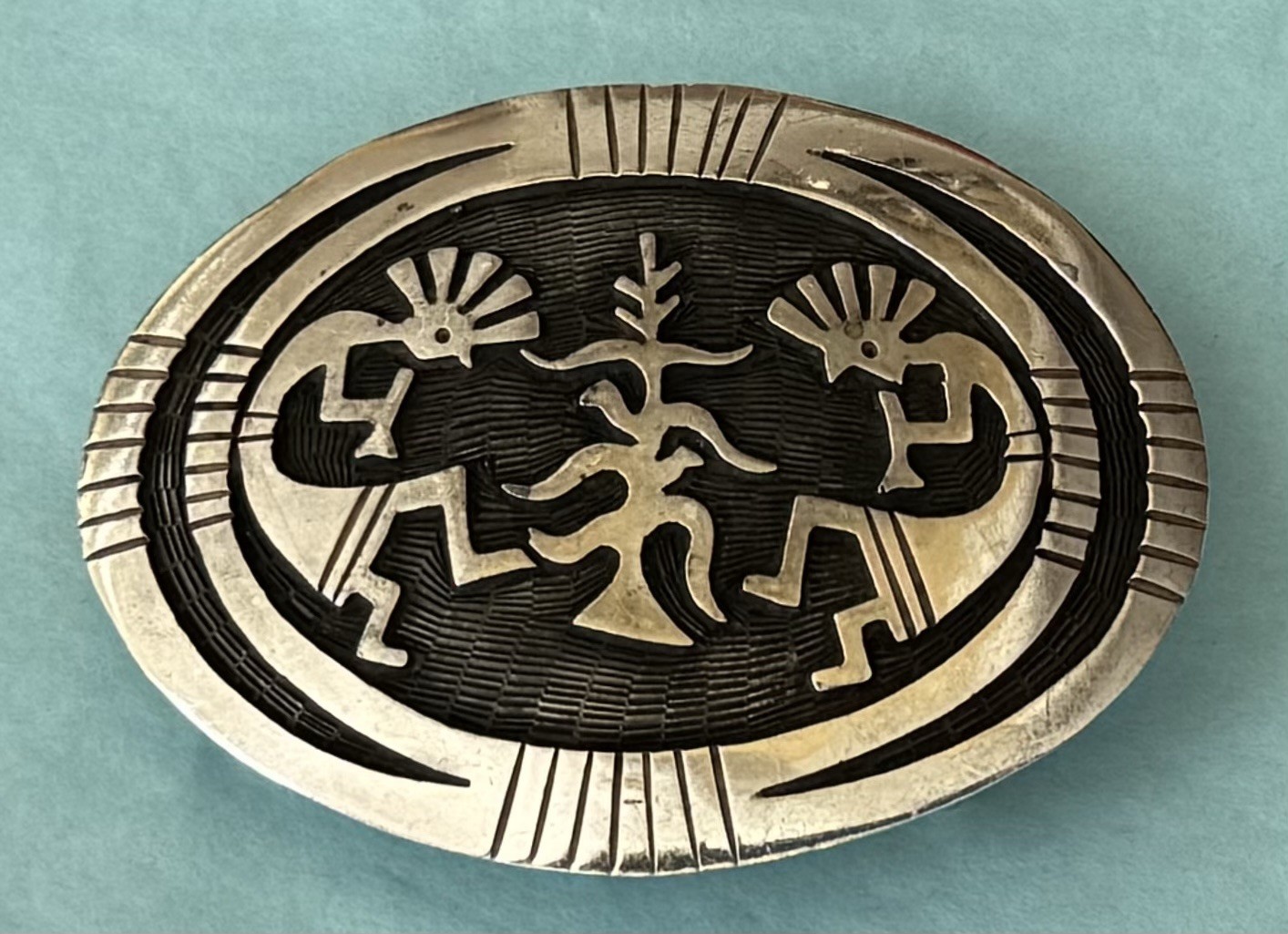 Vintage Native Signed SUZI 950 Sterling Silver KOKOPELLI Dancers Belt Buckle