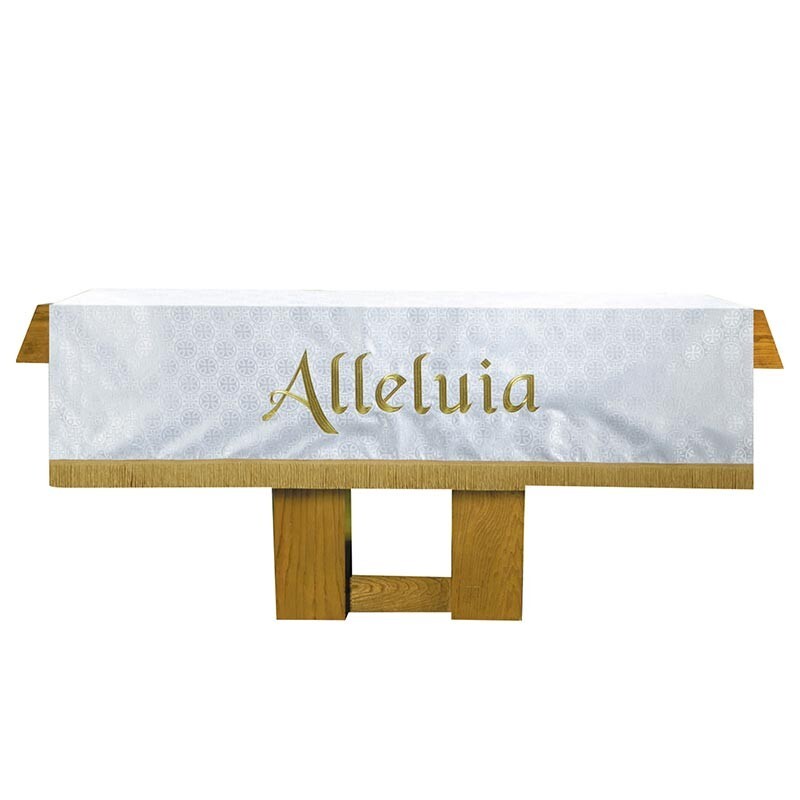 Maltese Cross Jacquard Altar Frontal - WHITE 72 x 52 Altar Linens With Fringe