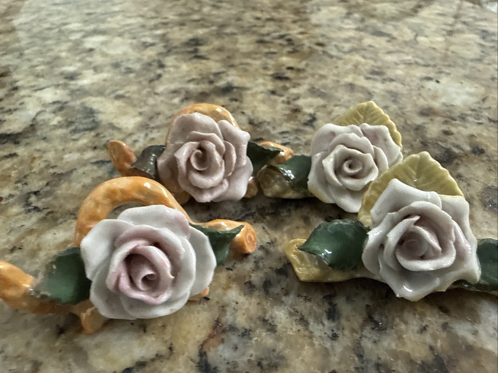 Vintage 1920-1940 Porcelain Rose Place Holders- Set Of 4 Vintage 1920-1940 Porcelain Rose Place Holders- Set Of 4