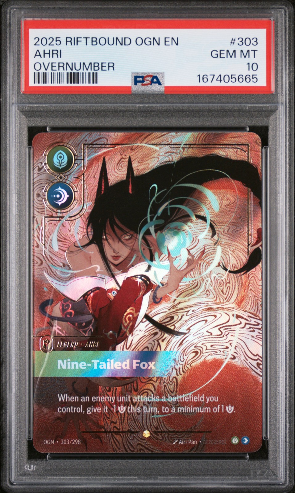 2025 RIFTBOUND ORIGINS AHRI OVERNUMBER #303 PSA 10