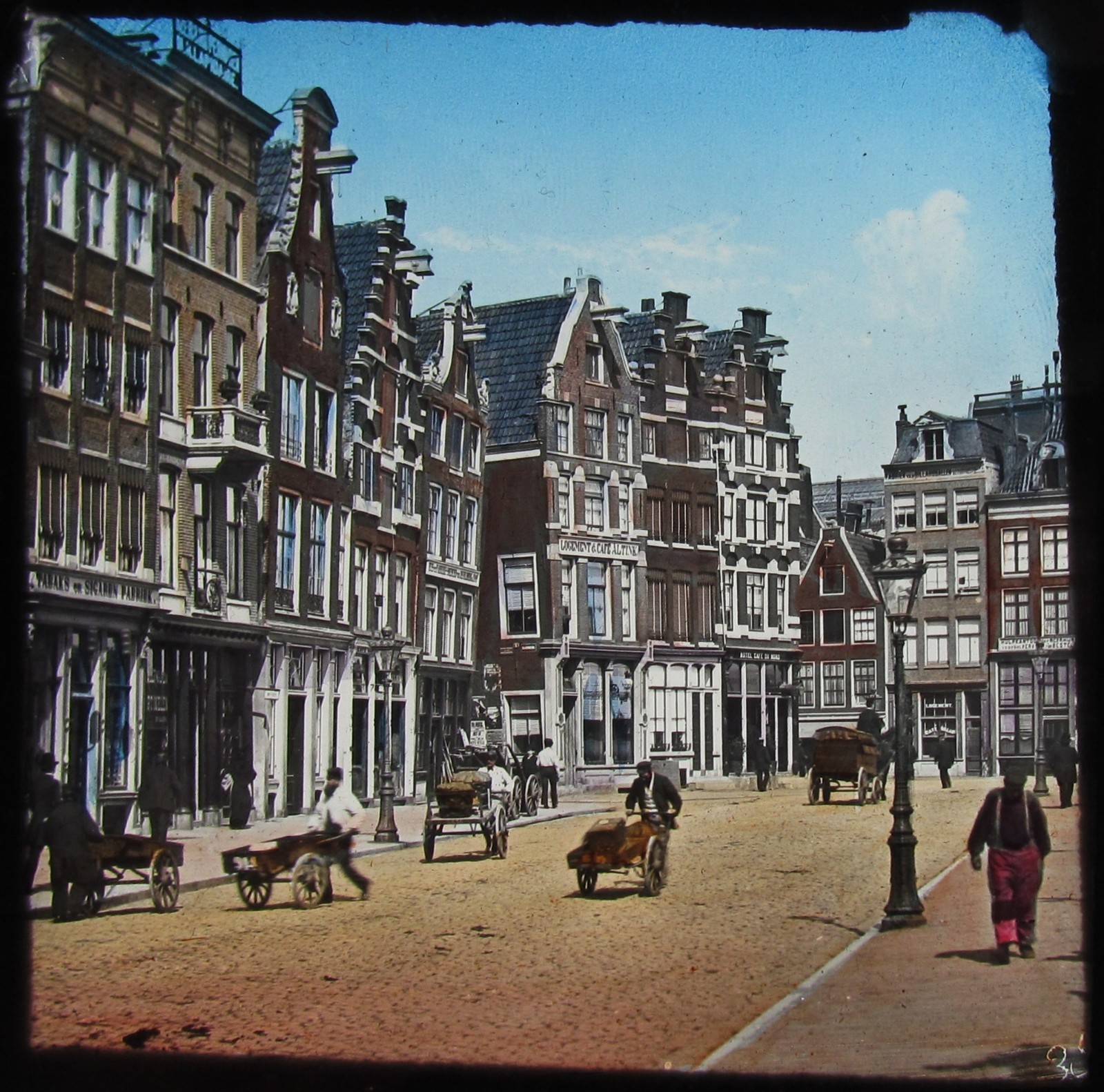 Glass Magic Lantern Slide STREET IN FLEMISH TOWN C1890 VICTORIAN PHOTO 