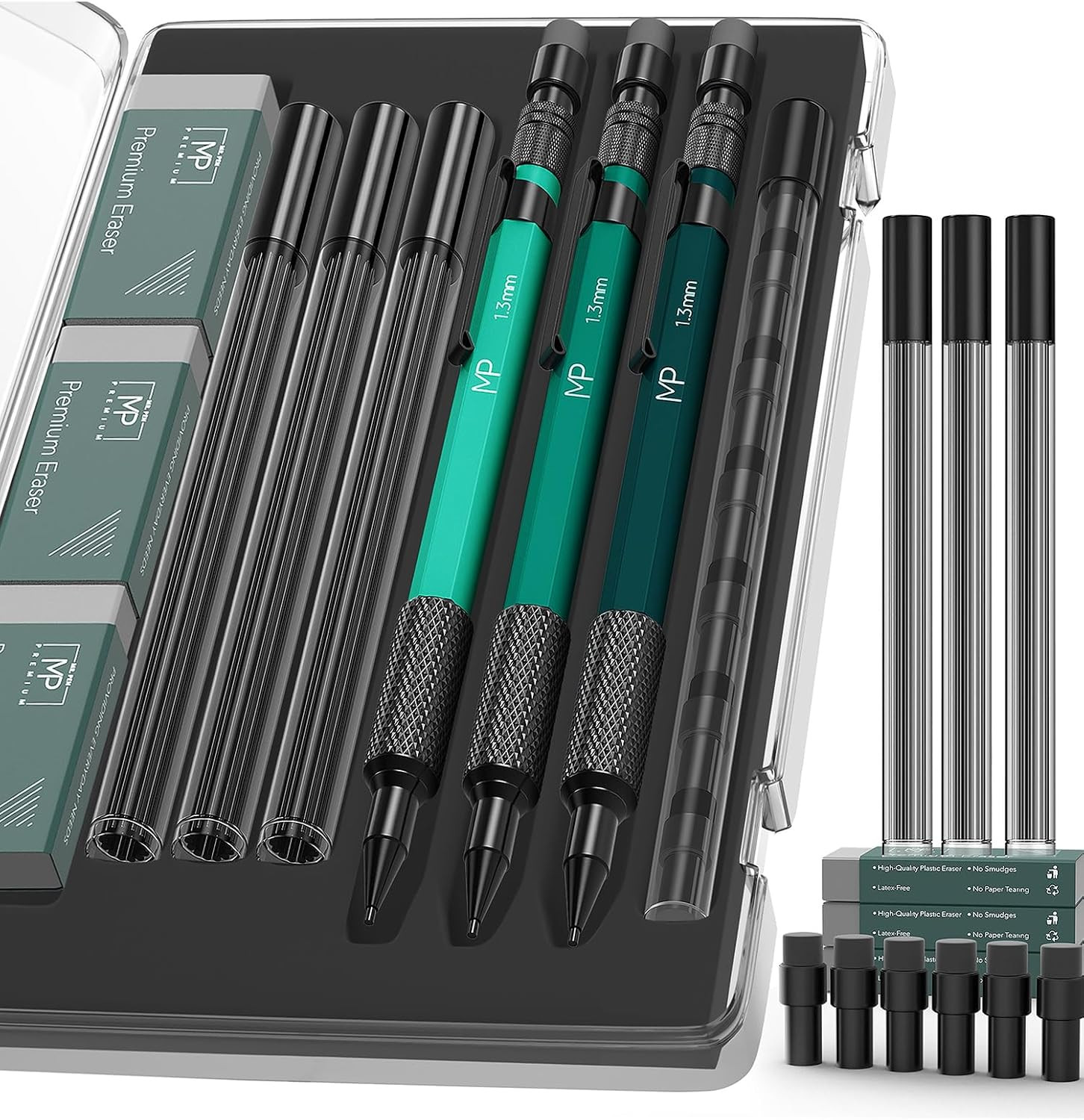 Metal Mechanical Pencils Set 3 Pack 1.3 Mm Black Ambidextrous Refillable Metal Mechanical Pencils Set 3 Pack 1.3 Mm Black Ambidextrous Refillable
