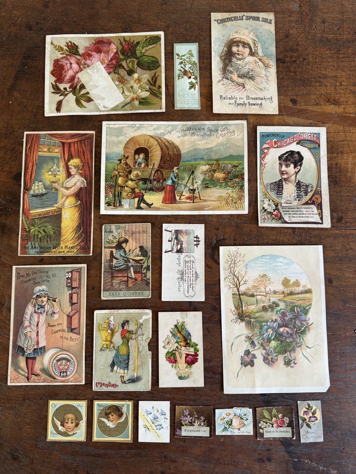 Antique Victorian Trade Advertising Cards Lot 19 Pcs Coffee Spool Cotton