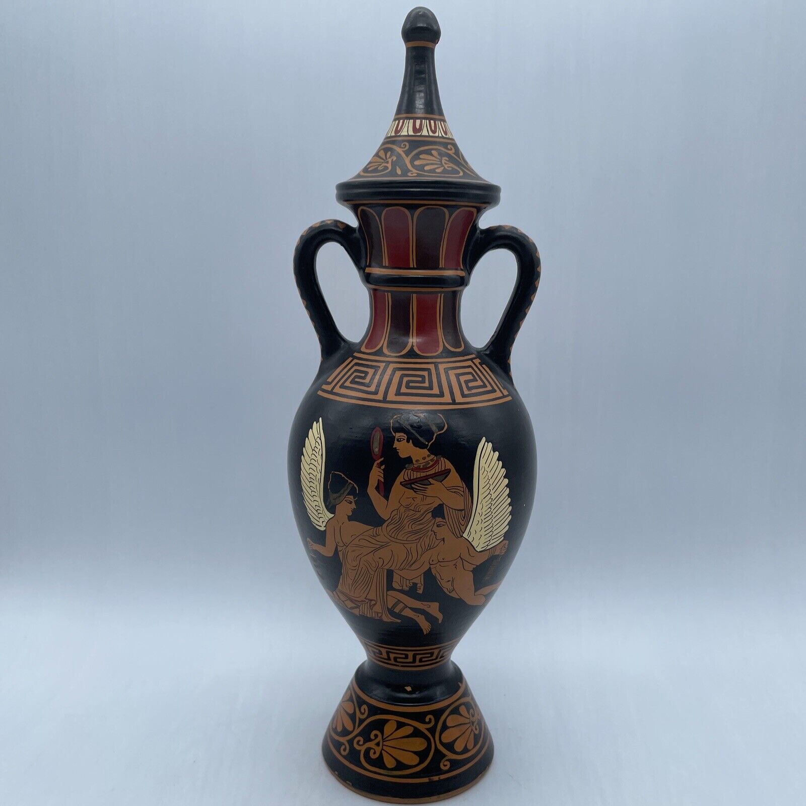 Ancient Greek Black Figure Panathenaic Amphora Prize Vessel-Made in Greece-Vtg
