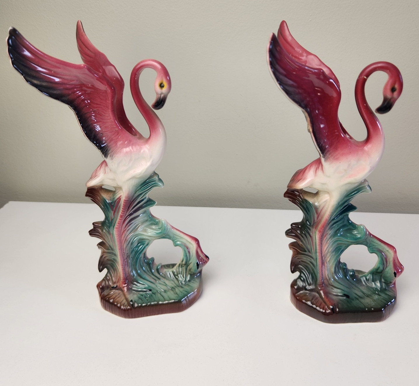 MCM Flamingo Figurine Maddux  California Ceramic Pink Glossy  Outstretched Wing