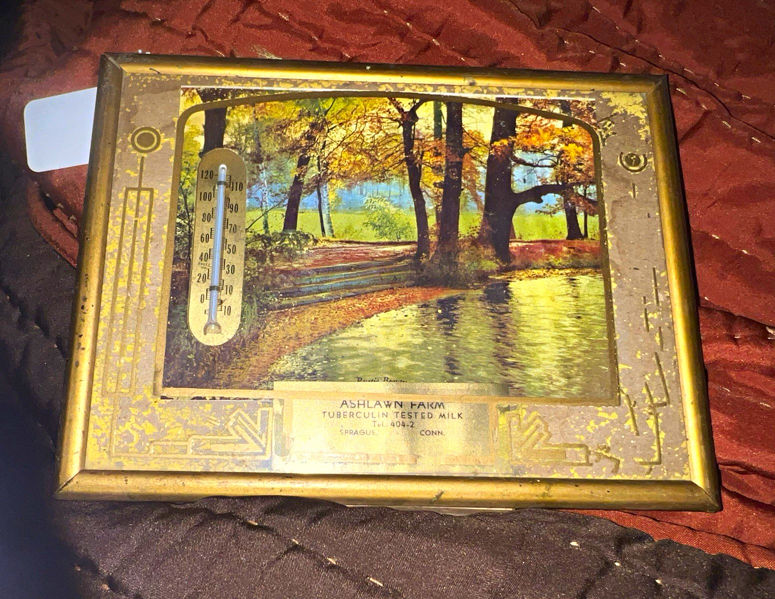 Glassarts Rustic Beauty Ashlawn Farm Advertising Thermometer Sign Brown Gold
