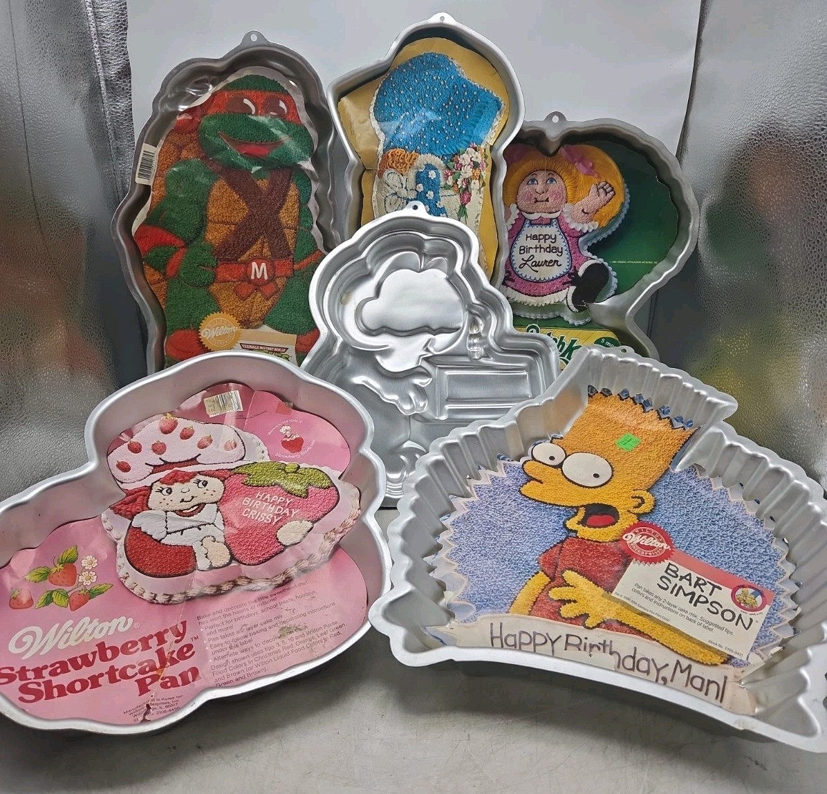 Vtg Lot Of 6 Wilton Iconic 70s & 80s Character Aluminum Cake Pans 