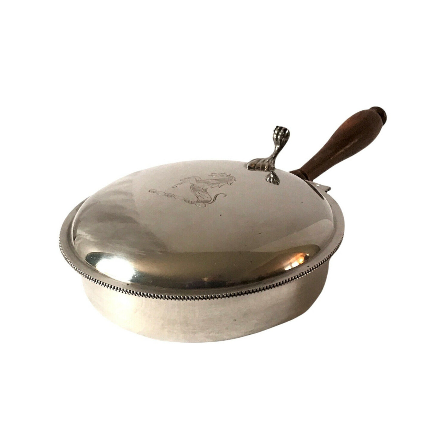 Vtg Silver Plate Silent Butler Hinged Lid Engraved Waterhorse Sheffield USA 1940