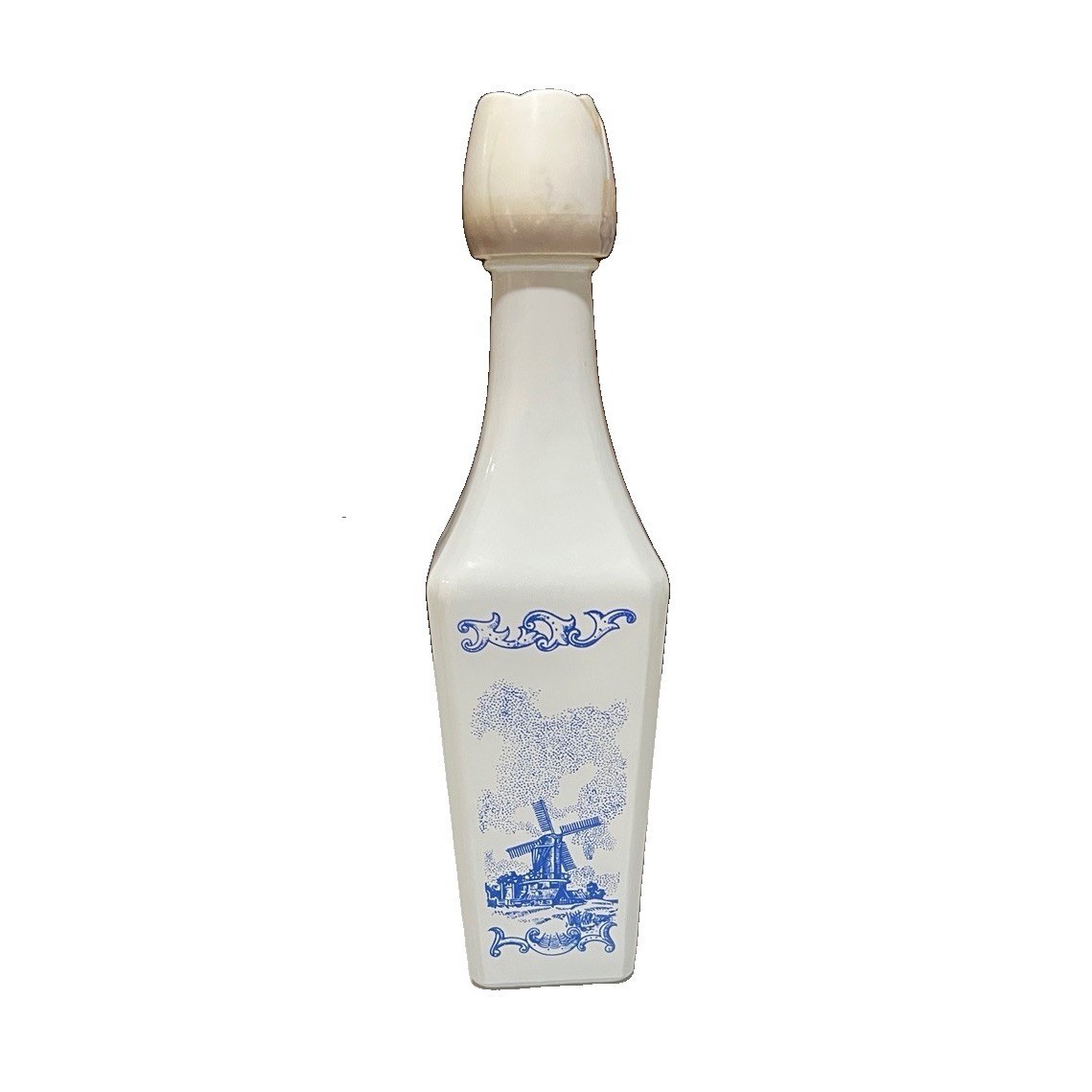 Vandermint,Blue/White Windmill,Liquor Bottle/Decanter W/Tulip Lid Holland, Vtg70