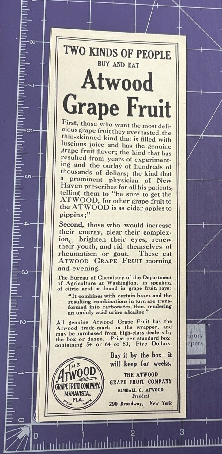 1909 PRINT AD ATWOOD GRAPE FRUIT COMPANY MANAVISTA FLORIDA 1909 PRINT AD ATWOOD GRAPE FRUIT COMPANY MANAVISTA FLORIDA