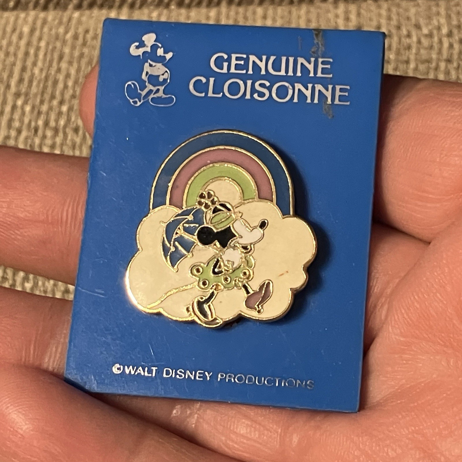 Vintage Walt Disney Productions Cloisonné Minnie Mouse Rainbow Enamel Pin Brooch