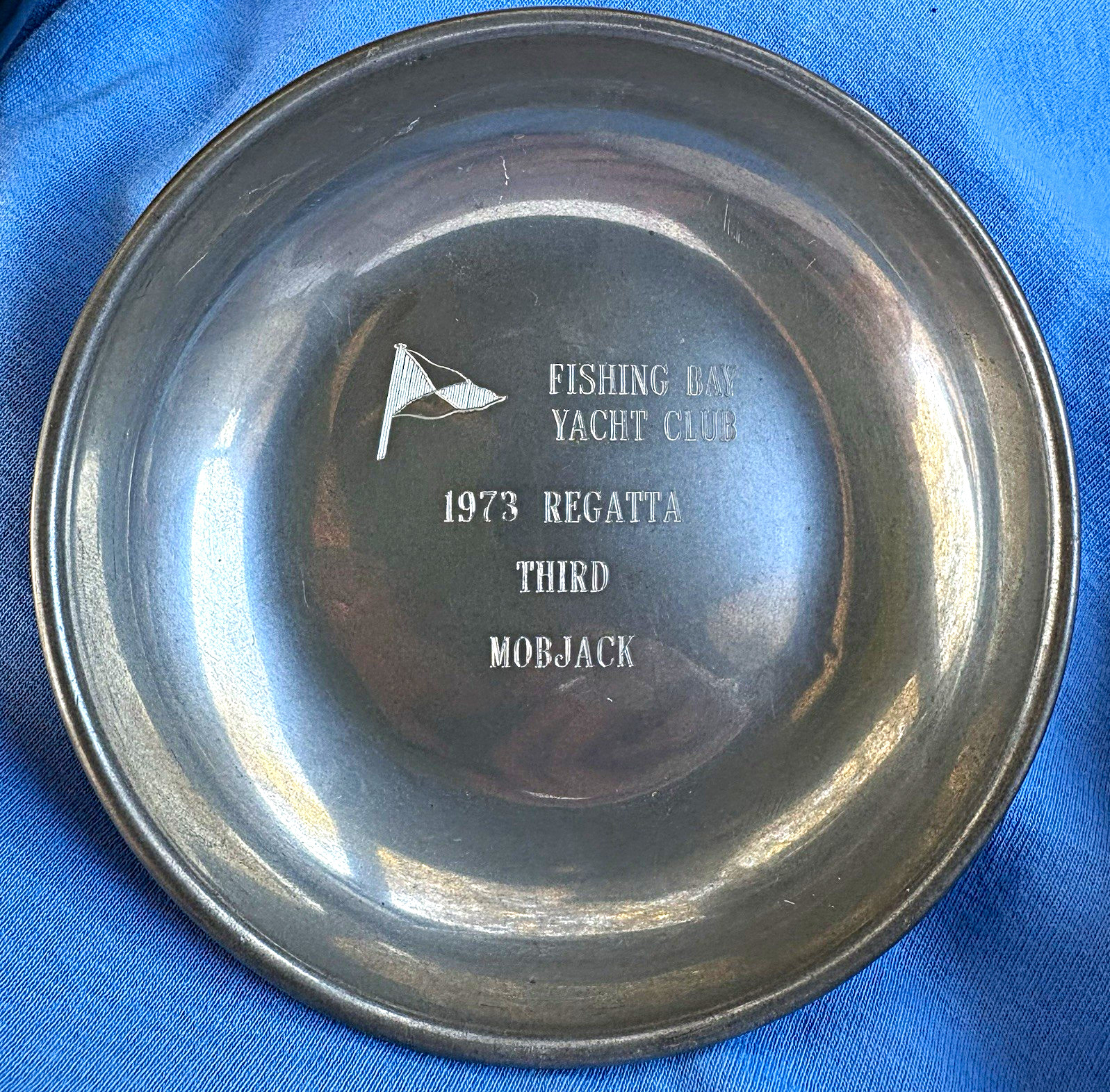 Vintage Hampton Fishing Bay Yacht Club Award Plates Pewter Lot 1970s Boating VA