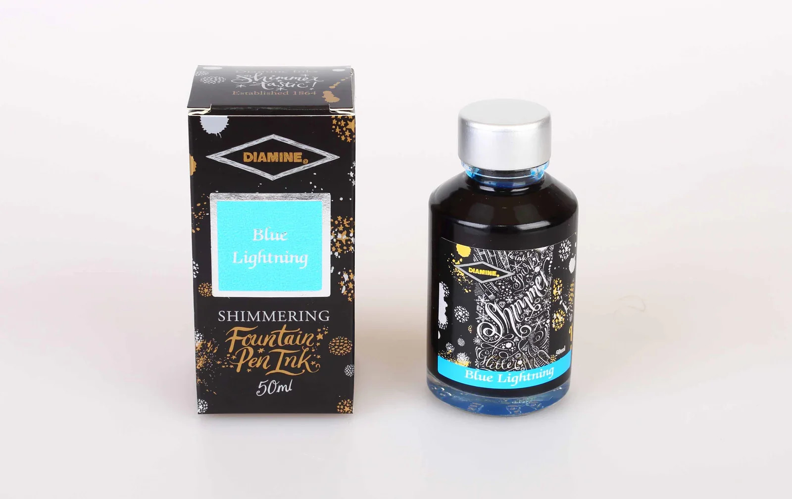 Diamine Shimmering Fountain Pen Ink - Blue Lightning (Silver)