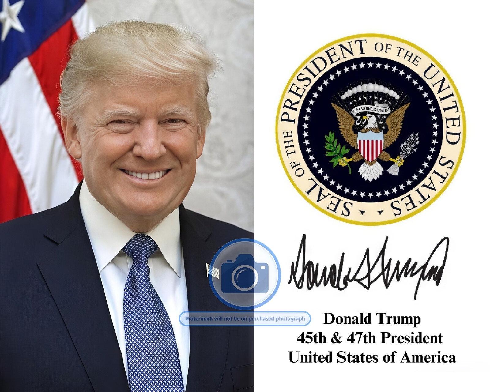 PRESIDENT DONALD TRUMP PRESIDENTIAL SEAL AUTOGRAPHED 8X10 PHOTOGRAPH