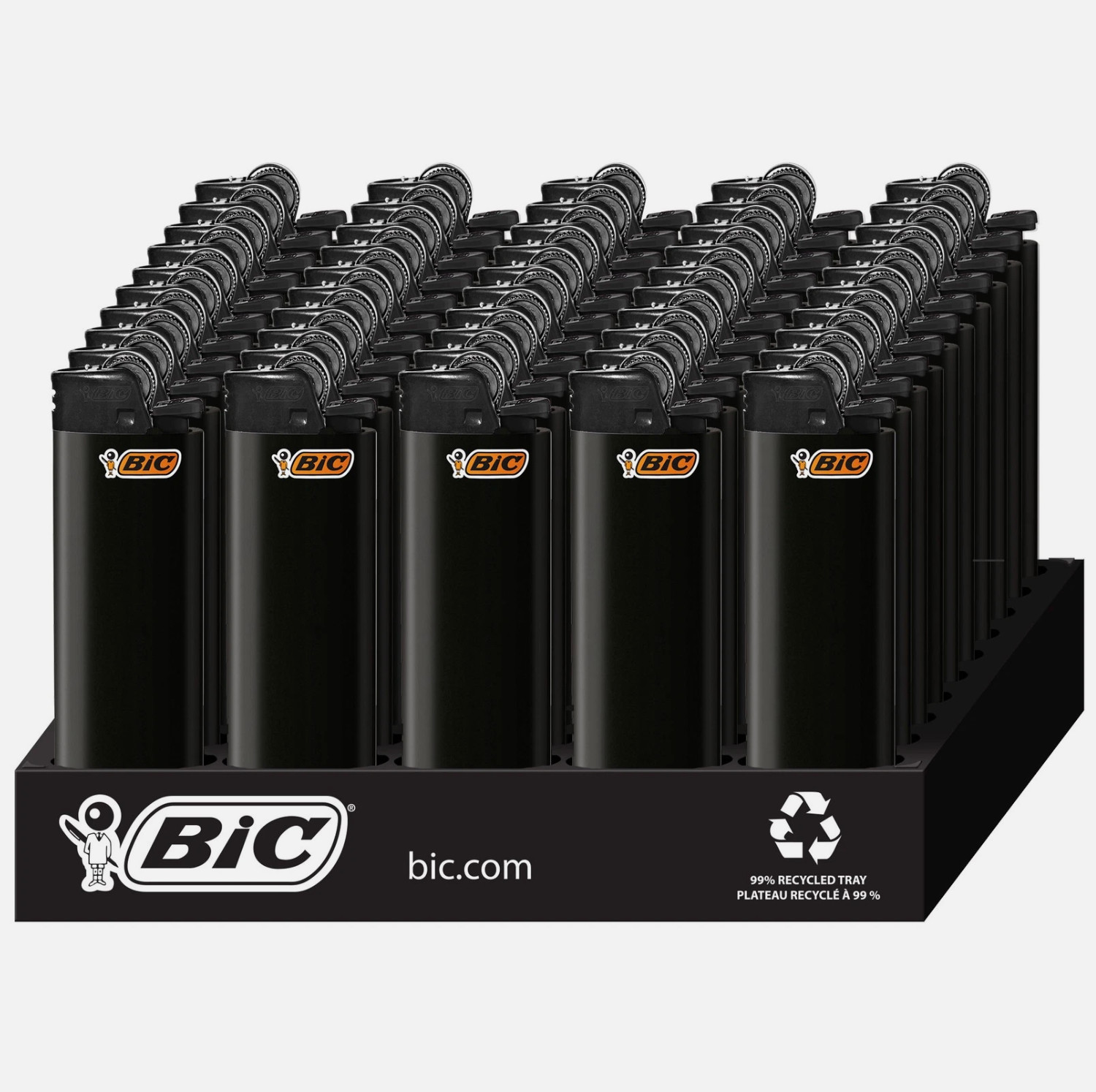 BIC Classic Maxi Pocket Lighters, Black, 50-Count Tray of Lighters.