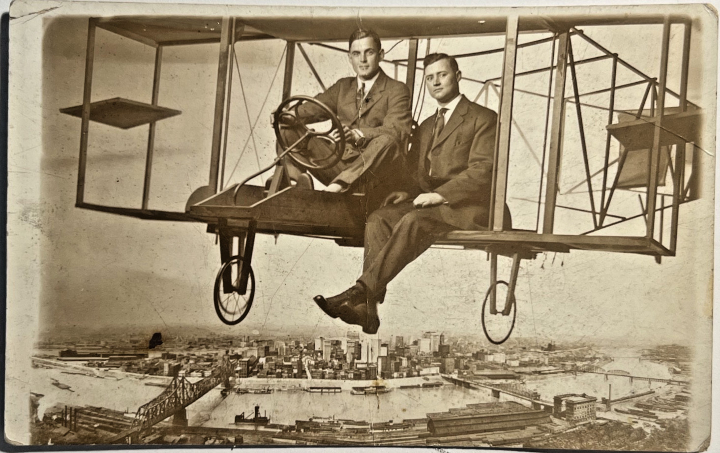 Pittsburgh Pennsylvania STUDIO PROP BI-PLANE Portrait 1908 RPPC Postcard H1