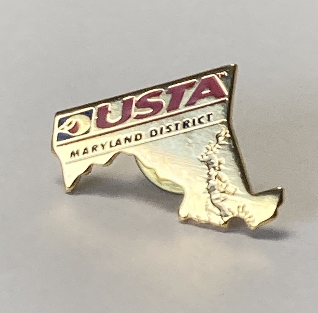 Vintage USTA US Tennis Association Maryland District Gold Tone Pin MD State Shap