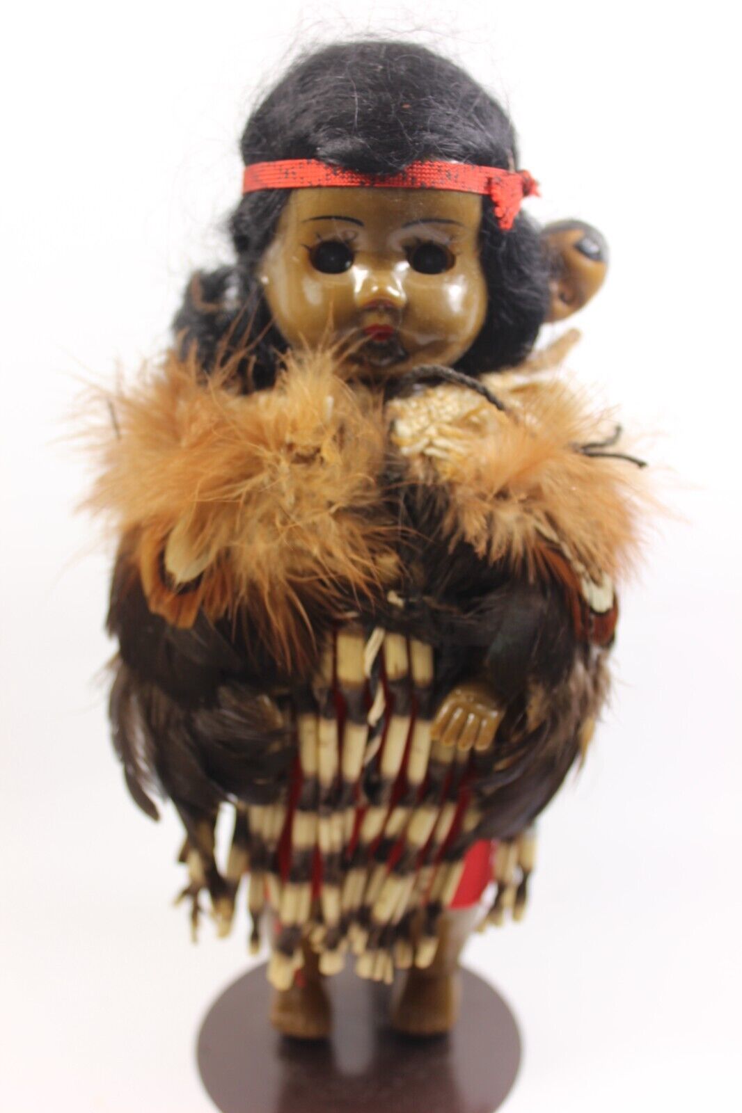 Vintage 1950's RODDY Signed New Zealand MAORI Tribal Feathered DOLL w Baby  RARE