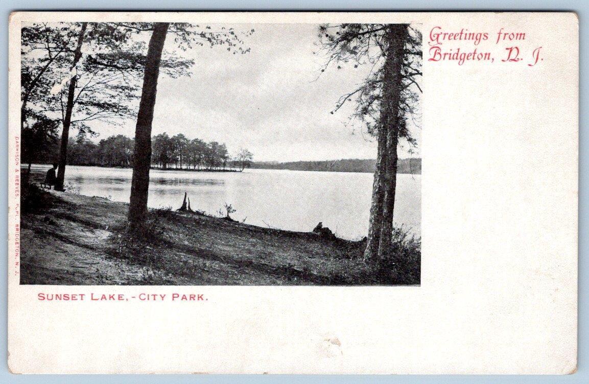 Pre-1907 GREETINGS FROM BRIDGETON NEW JERSEY*NJ*SUNSET LAKE*CITY PARK*UNUSED