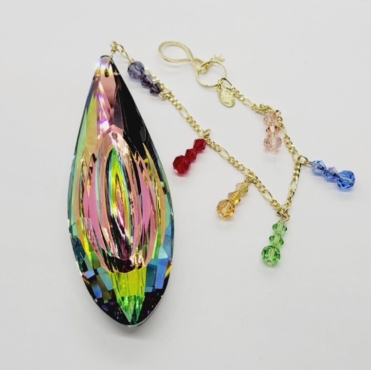 Kirks Folly Shimmer Rainbow Vitrail Crystal Hanging Window Ornament Gold tone