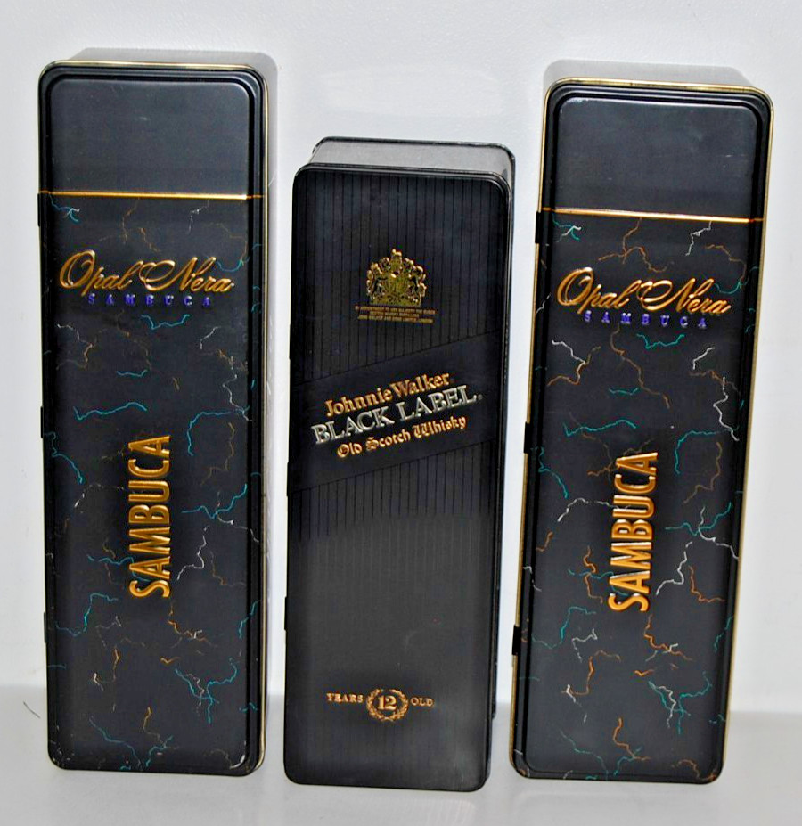 Vintage Lot of 3 Tins Johnnie Walker Black & OPAL NERA SAMBUCA EMPTY Tins