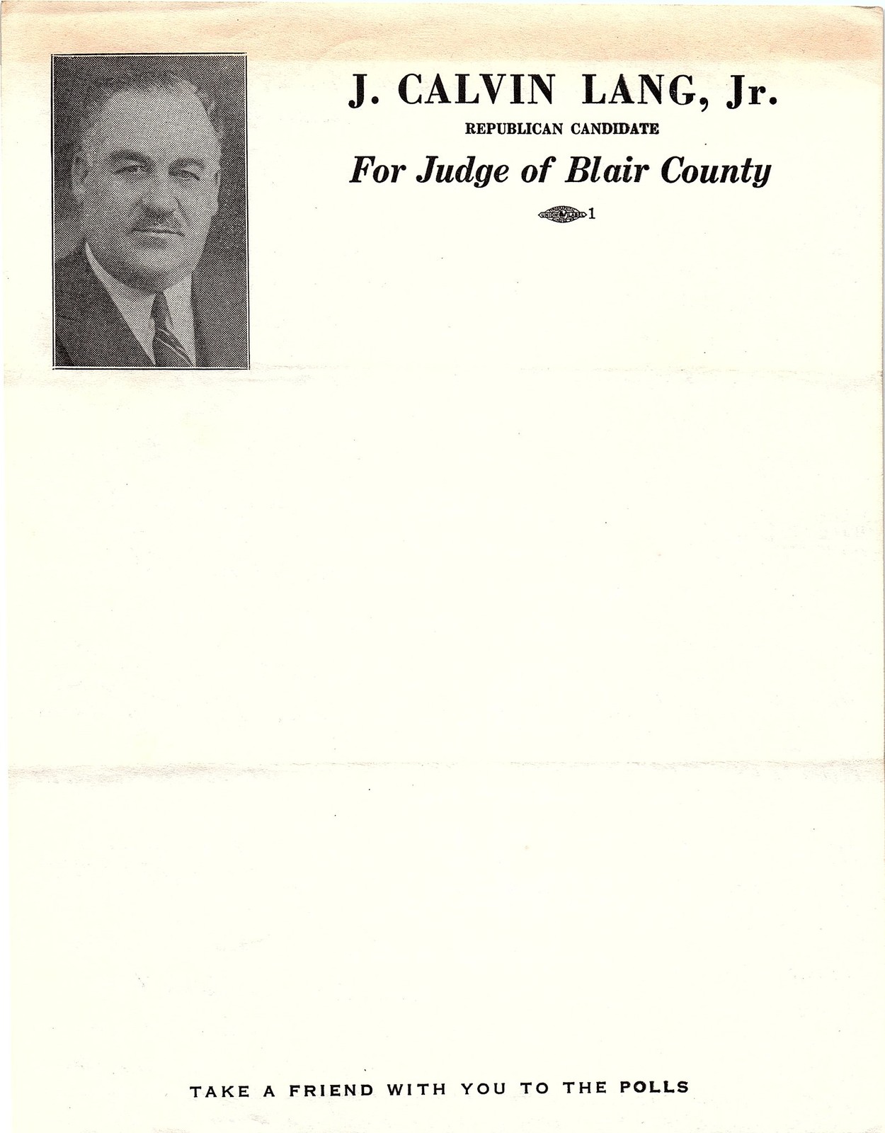 Vintage J. Calvin Lang Jr. Judge campaign flyer + handwritte