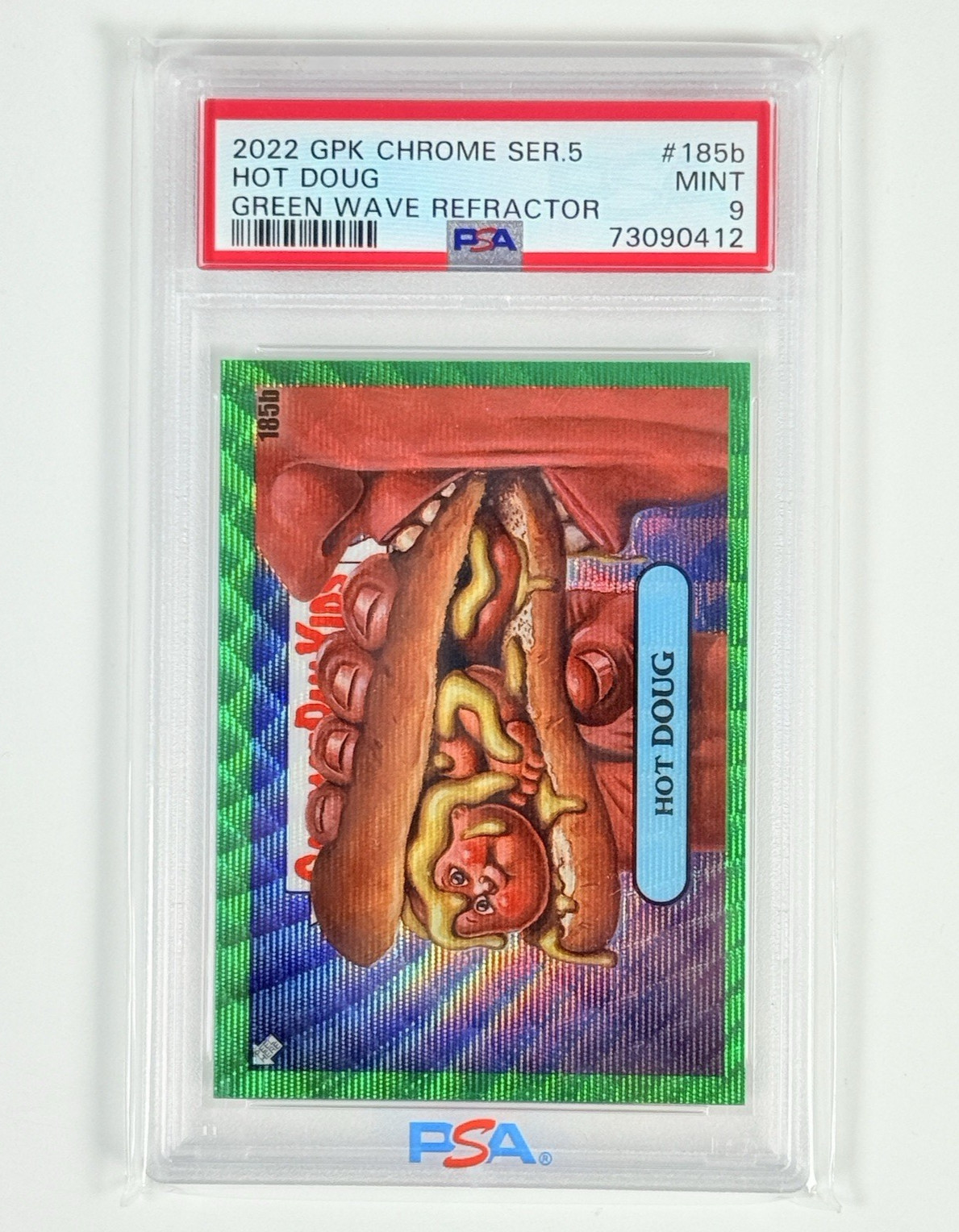2022 Topps Chrome Garbage Pail Kids Hot Doug 185b Green Wave Refractor - PSA 9