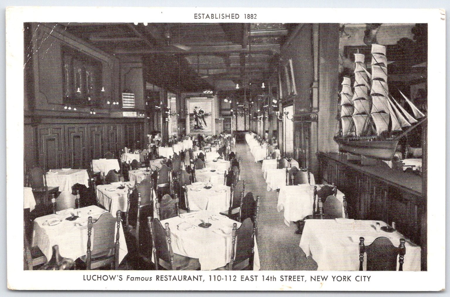 Luchow\'s Famous Restaurant NYC Interior Photo Postcard 1930s-40s