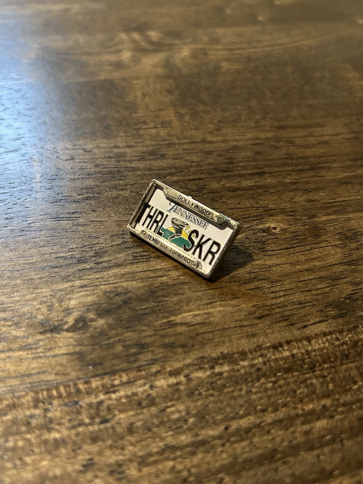 Vintage 1990s Dollywood THRL-SKR Tennessee Tornado License Plate Enamel Pin