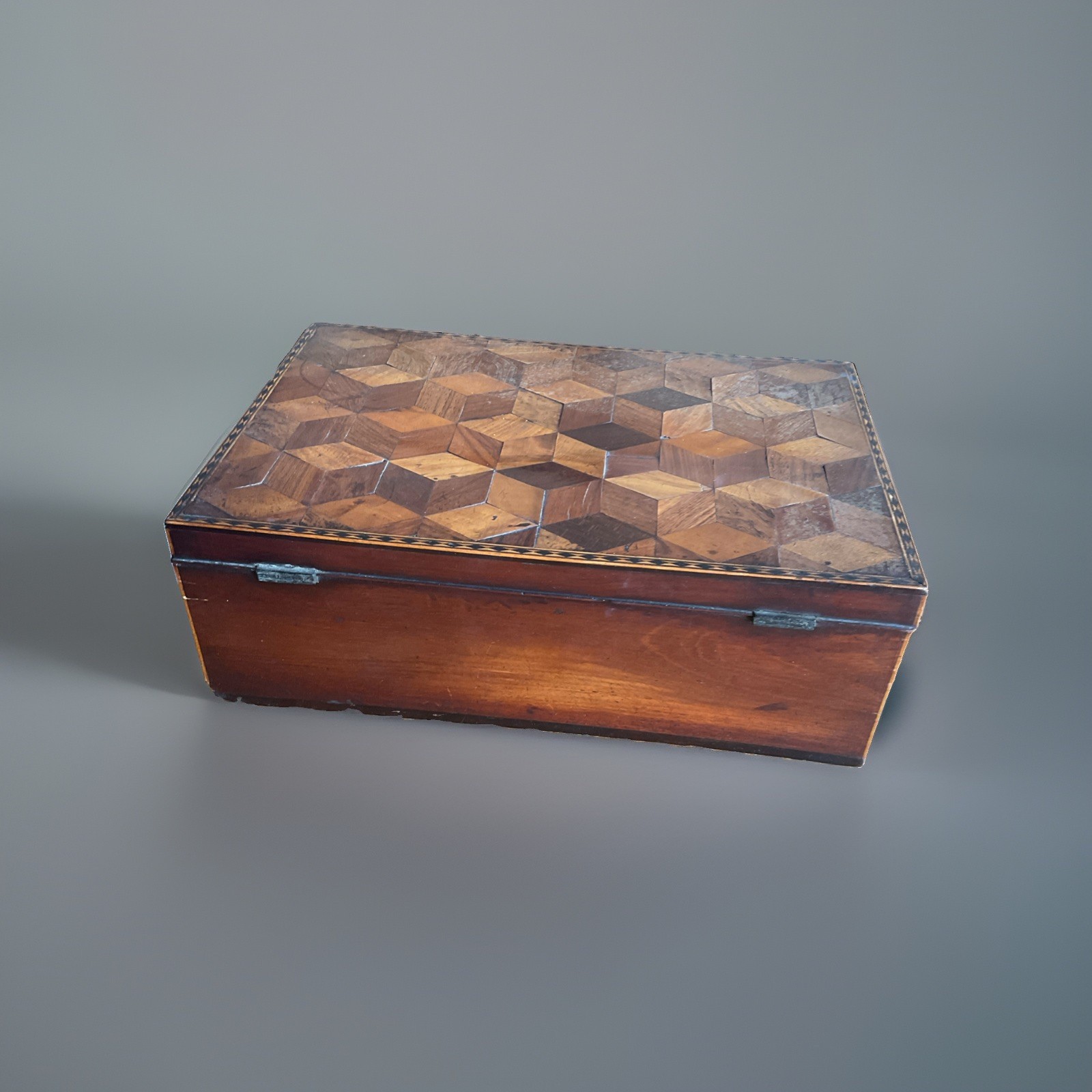 Antique Victorian Tunbridge Ware Sewing Parquetry Box circa 1850