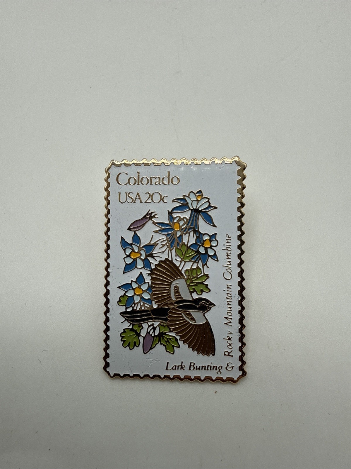 USPS Vintage Colorado State Bird & Flower 1st Ed. Stamp Pin 20¢ (The March Co)