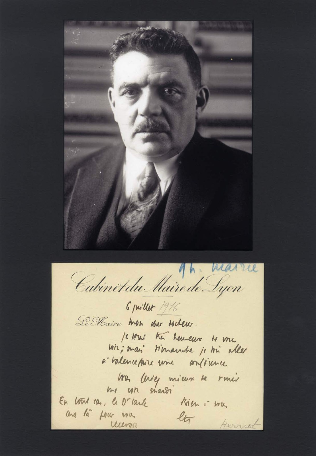 FRENCH POLITICIAN Édouard Herriot autograph letter signed & mounted