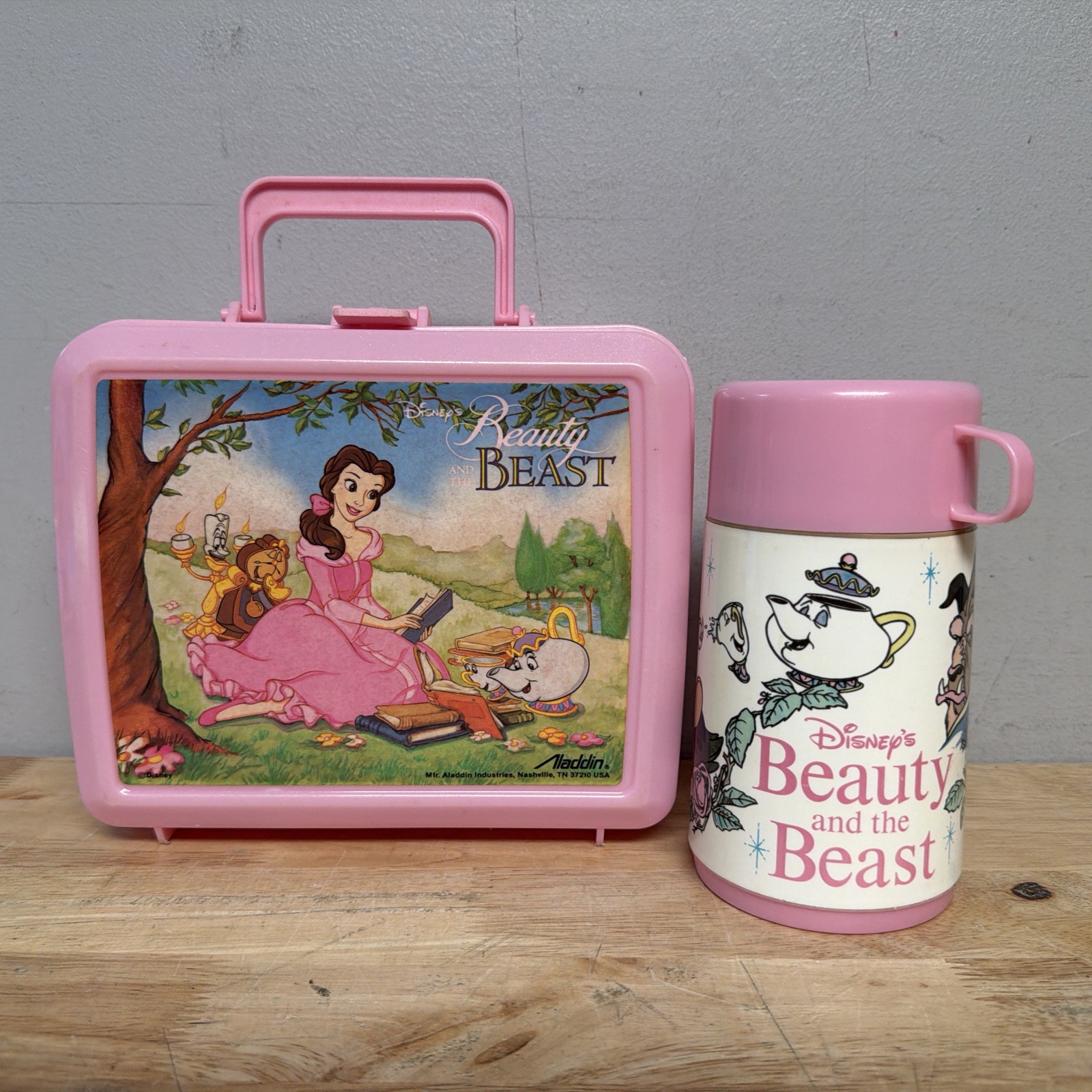 RARE Vintage Aladdin Disney Beauty & the Beast Pink Belle Lunch Box W/Thermos